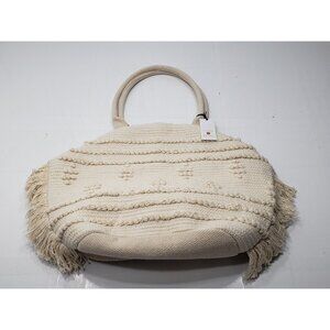Shade & Shore Beach Tote Bag Travel Shopping Macrame Woven Cotton Beige New